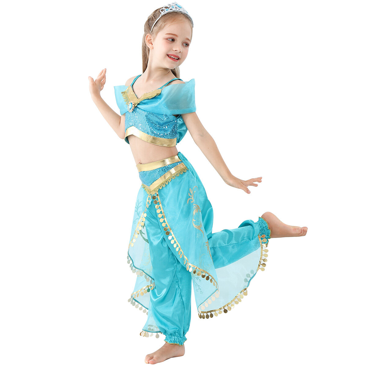 KAWELL Princess Dress Costume for Girls, Turquoise, 3T photo 6