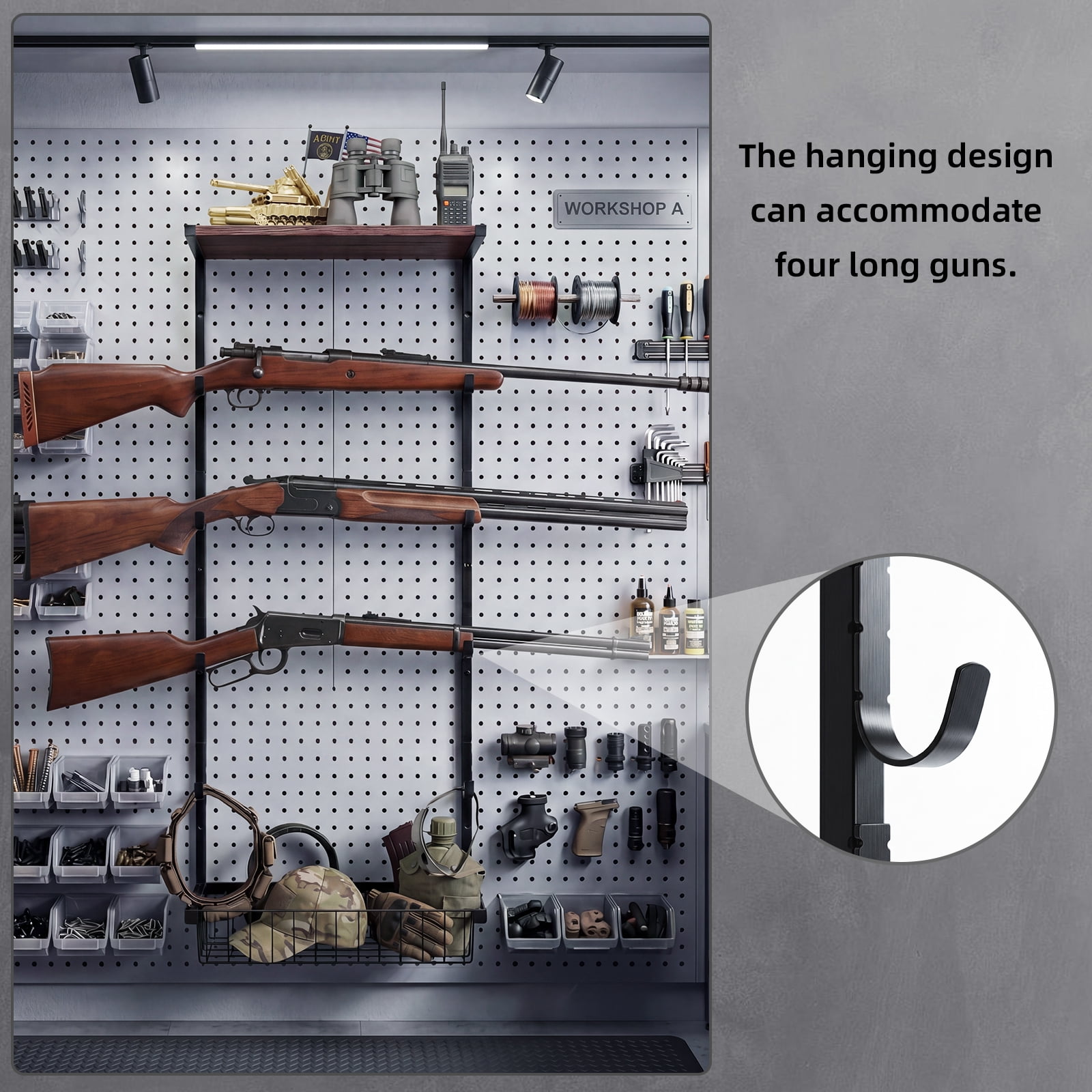 Gun Rack for Wall, 4 Gun Rack Wall Mount with Storage Basket, Rifle Racks Gun Display for Hunting Rifle Airsoft Gun Holder, Black