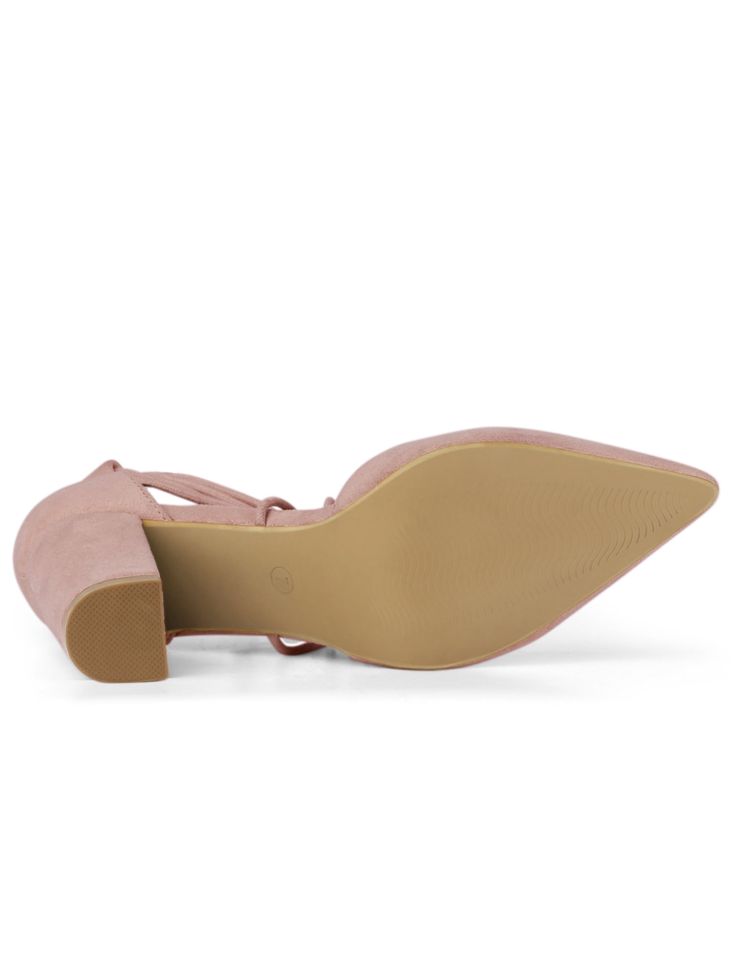 DARING DIVA Women's Pointed Toe Chunky Heels Lace Up Sandals and Pumps Dust Pink 7.5
