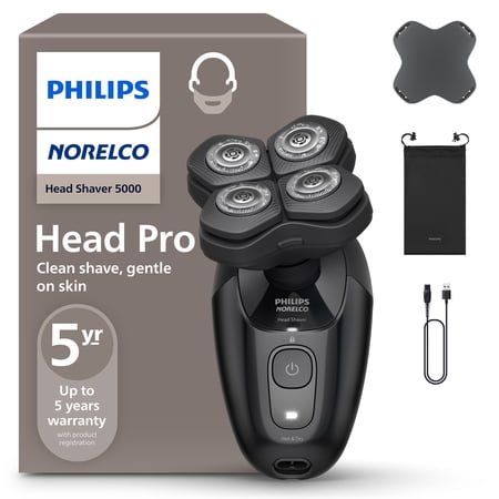 Philips Norelco Head Shaver Pro 5000 Series, Skull Shaver For Men and Women, 360° Flexing Head & Comfortcut Blades, Gentle On Skin, HS5980/40