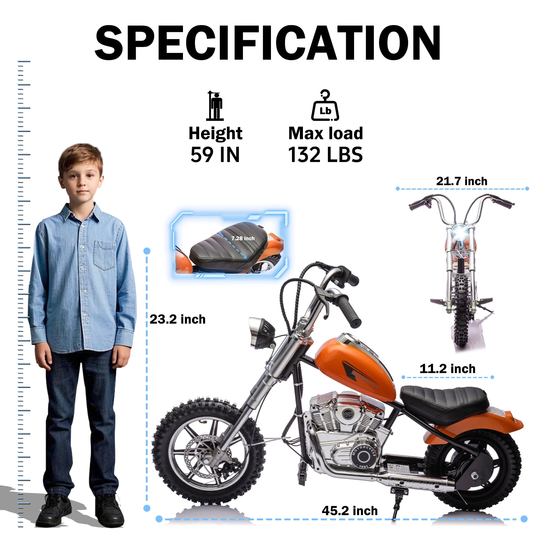 JoyWheels 36V Electric Dirt Bike, 350W Ride on Toy Motorcycle for kids,14mph, Orange