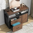 thumbnail image 2 of Tribesigns Modern File Cabinet with Drawers and Storage Shelves, Lockable Cabinet & Rolling Caster (Walnut & Black), 2 of 5