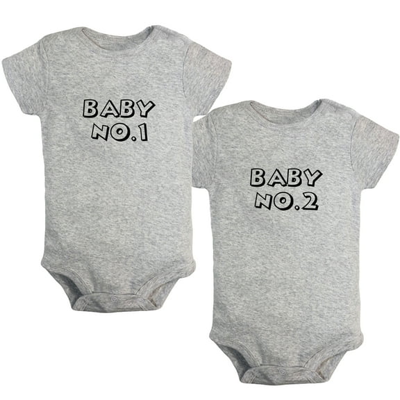 iDzn Pack of 2, Baby No.1 & Baby No.2 Funny Rompers For Babies, Newborn Baby Unisex Bodysuits, Infant Jumpsuits, Toddler 0-24 Months Kids One-Piece Oufits