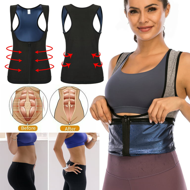 Women Compression Shirt Slimming Body Shaper Vest Waist Trainer Workout  Tank Tops Back Support Undershirts with Zipper Breathable Control