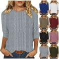 thumbnail image 1 of Blusas para mujer,Blusa informal de punto con cuello redondo y mangas 3/4 para mujer, color liso, de imitación de tela, para uso diario y en casa, sopatenor, 1 of 9