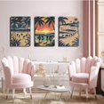 thumbnail image 2 of Sunset Wall Art Set of Three Vibrant Pink Beach Umbrellas and Surfer Girl Poster Tropical Beach Mural Coastal Home Decor Wood, 2 of 6