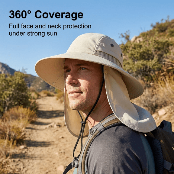Outdoor Wide Brim Sun Hat with Removable Face Cover & Neck Shawl, Summer Sunscreen Fishing Hat for Men Women