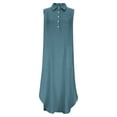 thumbnail image 6 of Rciityk Women's Summer Cotton Linen Long Dress Solid Color Sleeveless Elegant Flowy Dresses Loose Fits Turndown Collar V Neck Button Maxi Dresses with Pockets, 6 of 7
