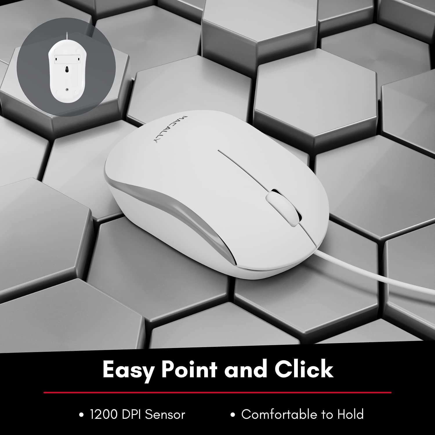 Macally USB Wired Keyboard & Mouse Combo – Full Size Ergonomic Apple Keyboard with Mac Shortcuts & Number Pad for Mac Mini, iMac, MacBook Pro/Air