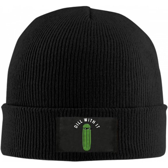 Dill With It Pickles Beanie Hat for Women Men Winter Hat Cuffed Winter Beanie Warm Skull Cap Plain Knit Hat Cap