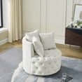 thumbnail image 2 of Rround Upholstered Swivel Chair with 3 Pillows, Velvet Lounge Chair with Movable Wheels, Accent Armless Chair for Living Room Bedroom Lounge Room, Beige, 2 of 9