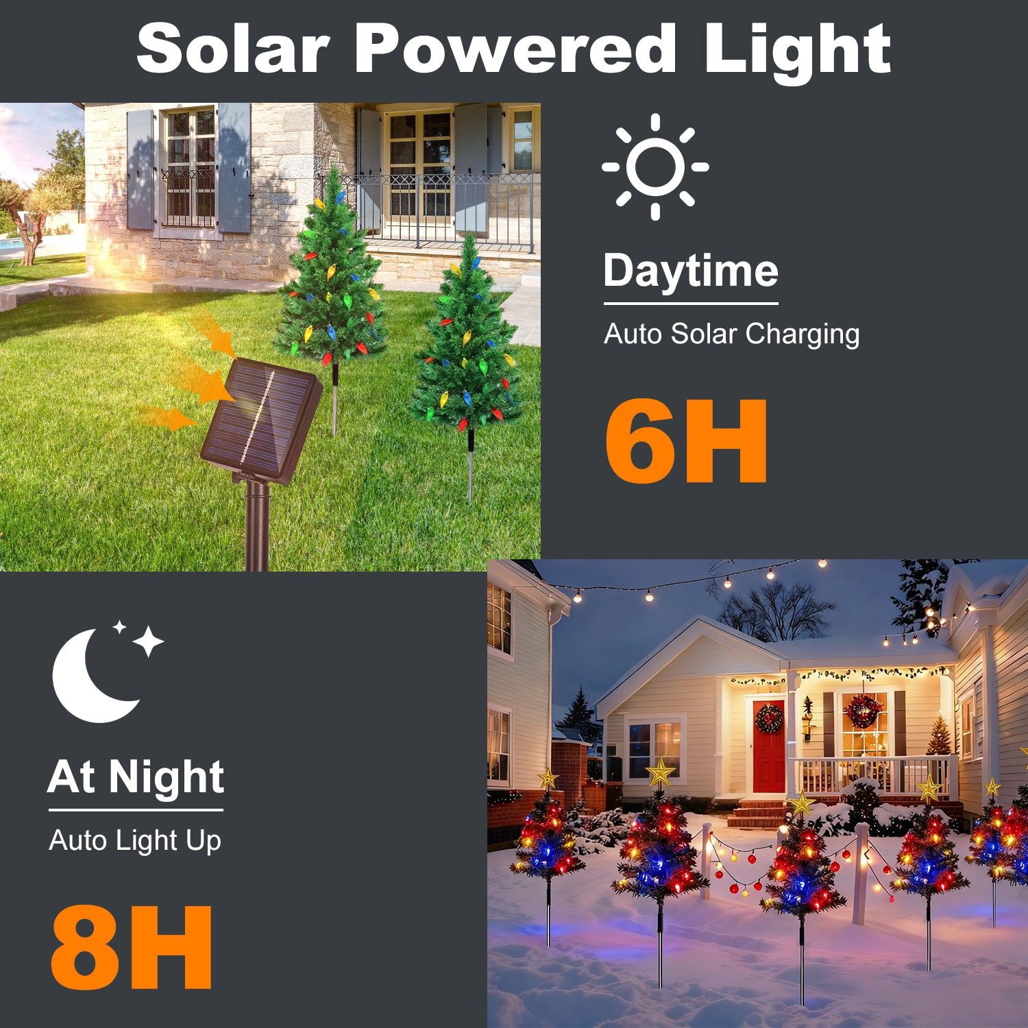 2 Pack Christmas Tree Lights Solar Powered, 37.4in 100 LEDs 8 Modes, IP44 Waterproof Holiday Decor & Perfect Gift