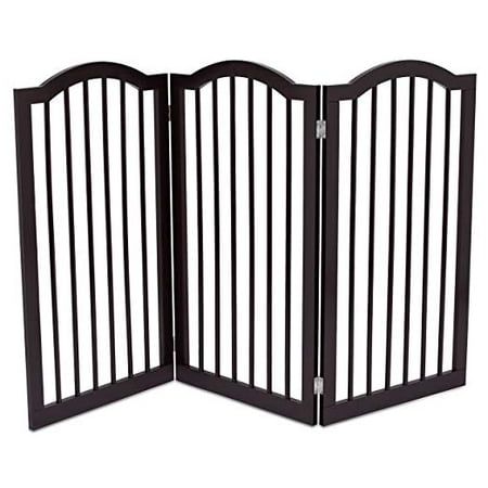 Internet's Best Pet Gate with Arched Top | 3 Panel | 36 Inch Tall Fence | Free Standing Folding Z Shape Indoor Doorway Hall Stairs Dog Puppy Gate | Fully Assembled | Espresso | (Best Wood For Stairs)