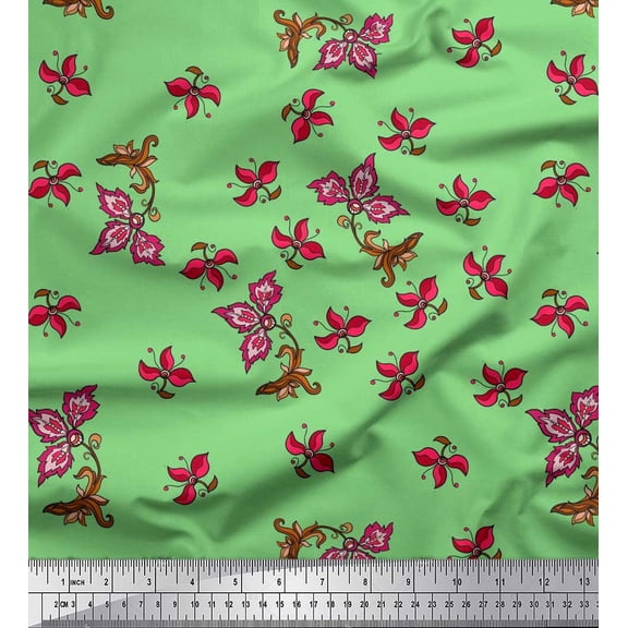 Soimoi Cotton Duck Fabric Artistic Leaves Printed Craft Fabric by The Yard 42 Inch Wide