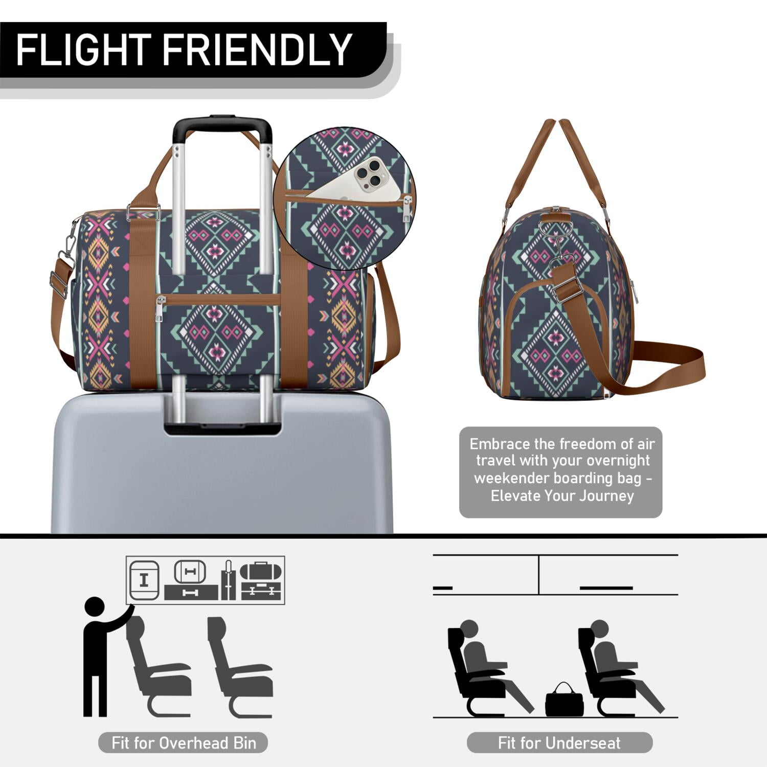 Boho Womens Gym Tote Duffle Bag with Wet Pocket & Shoe Compartment, Floral Checkered Travel Duffel Bag Overnight Weekender Hospital Tote Girls Workout Carry on Bag with Luggage Sleeve