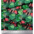 thumbnail image 2 of Soimoi Polyester Crepe Fabric Tropical Leaves & Flamingo Bird Printed Fabric 1 Yard 52 Inch Wide, 2 of 3