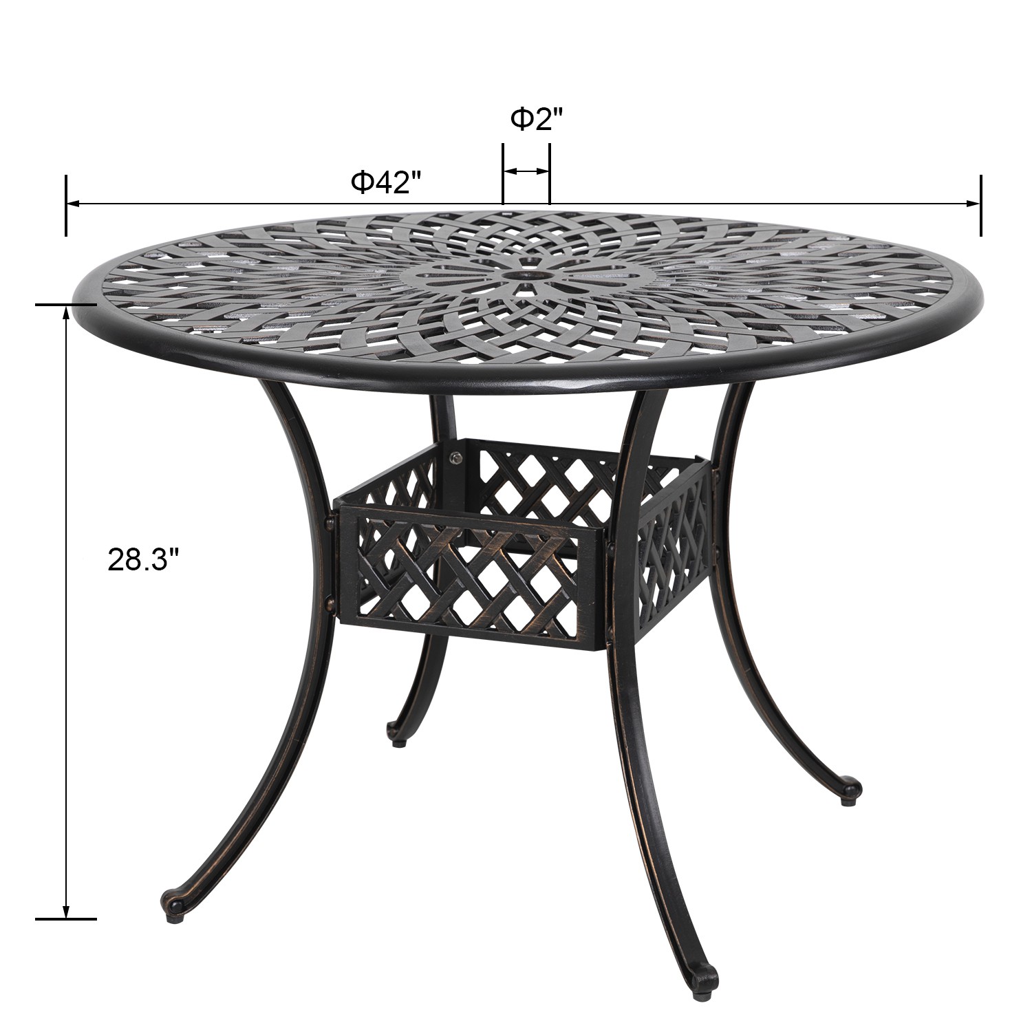 Nuu Garden 42 Inch Outdoor Table Cast Aluminum Round Bistro Table With Umbrella Hole Black Walmart Com Walmart Com