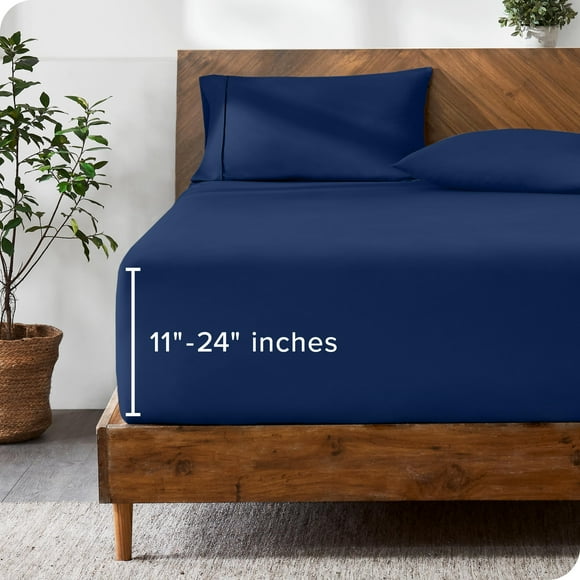 Bare Home Queen Fitted Sheet - Extra Deep Pocket Fitted Sheet - Premium 1800 Microfiber - Ultra-Soft Wrinkle Free - Queen Deep Pocket Fitted Bottom Sheets (Queen - 11"" to 24"" Pocket, Dark Blue)