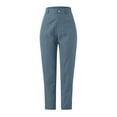 thumbnail image 4 of ZHUASHUM Women Casual Pants High Waist Joggers Summer Straight Leg Solid Color Sweatpants Lightweight Pants Elegance Streetwear M Navy, 4 of 6
