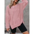 thumbnail image 2 of ZOELNIC Womens Waffle Knit Crewneck Sweatshirts Long Sleeve Side Slits Casual Pullover Sweatshirt Tops, S, 2 of 6