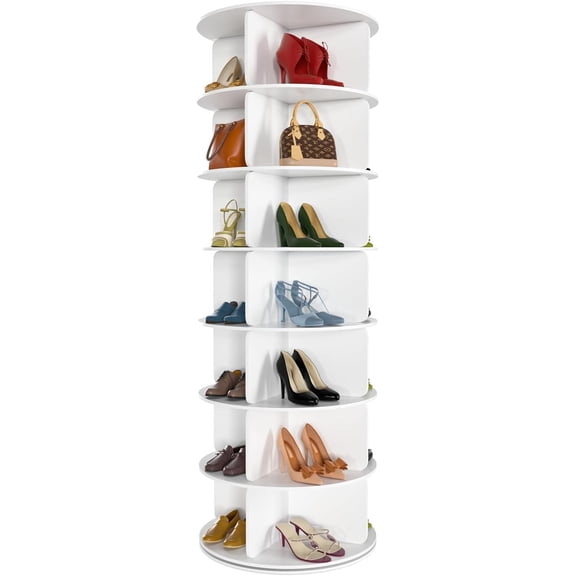7 Tier Rotating Shoe Rack Tower, Free Standing 360° Shoe organizer Lazy Susan, Bag Display Rack Storage Round Carousel, Neat and Elegant Shoe Storage Solution