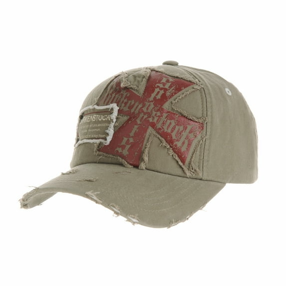 WITHMOONS Knights Cross Patch Baseball Cap Vintage Distressed Trucker Hat AC1173 (Brown)