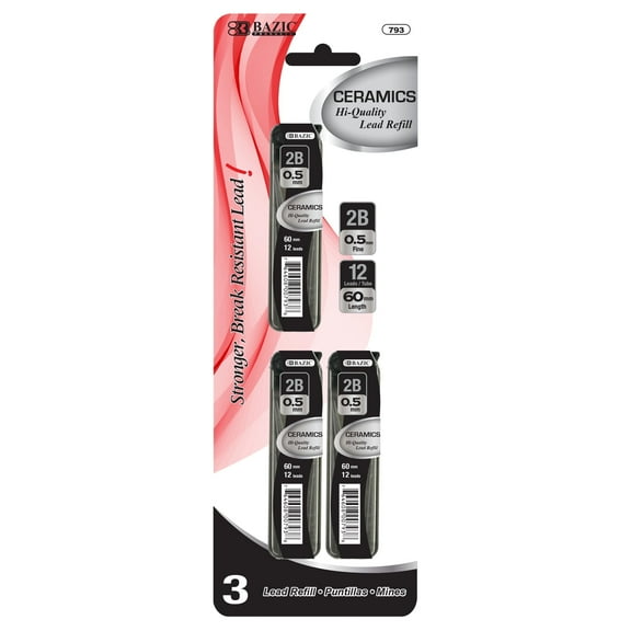 BAZIC 12 Ct. 0.5 mm Ceramics High-Quality Mechanical Pencil Lead (3/Pack) [793]