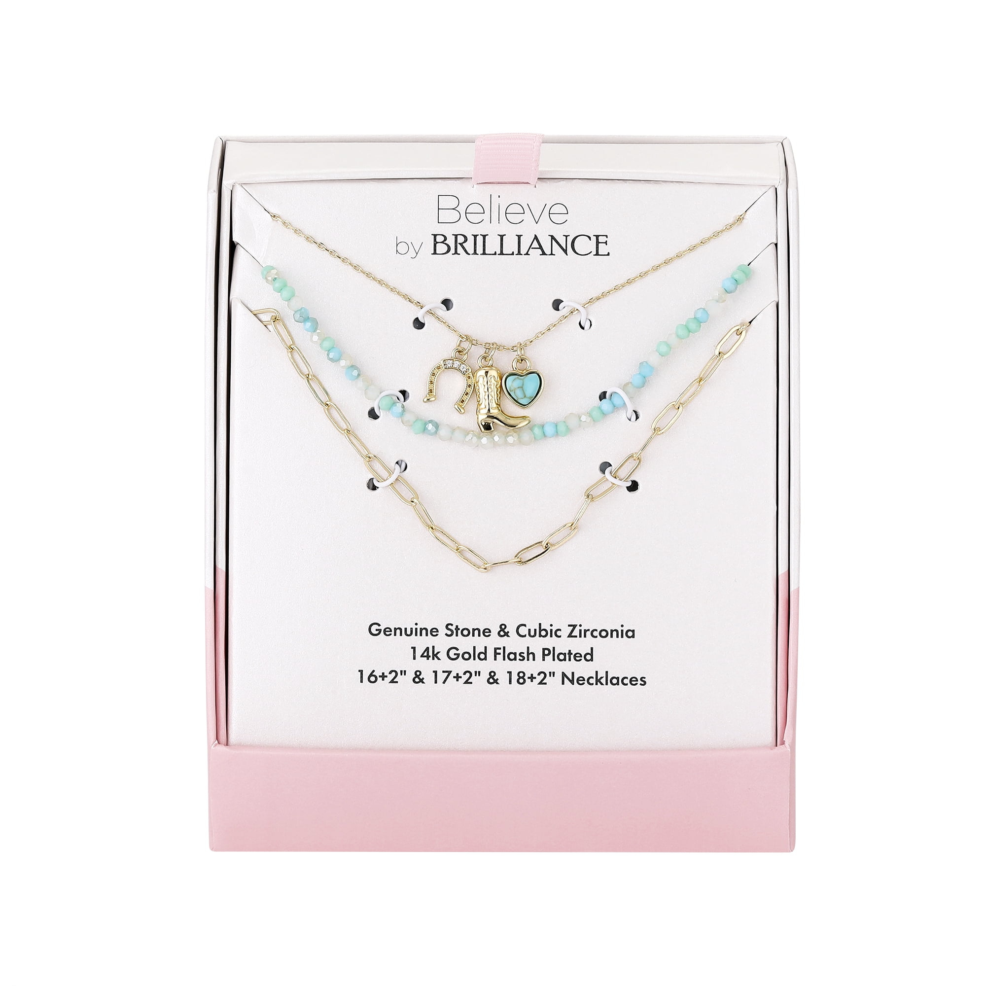 Believe by Brilliance Genuine Stone Western Layered Necklace Set, 16+2/17+2/18+2"