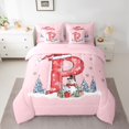 thumbnail image 3 of Manfei Merry Christmas Bedding Comforter Set 7 Pieces for Girls, Initial Letter P Full Bedding Set, Snowflake Snowman Reversible Fitted Sheet Flat Sheet, Breathable Home Decor, 3 of 8