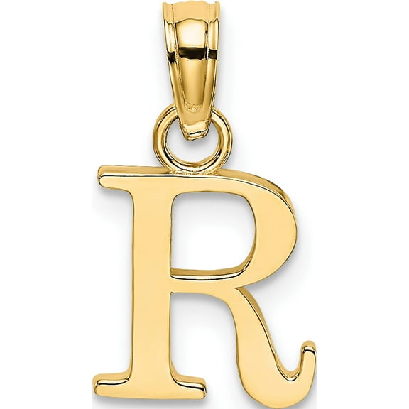 14K Yellow Gold Polished Block Letter R Initial Pendant Made In United States k6423r