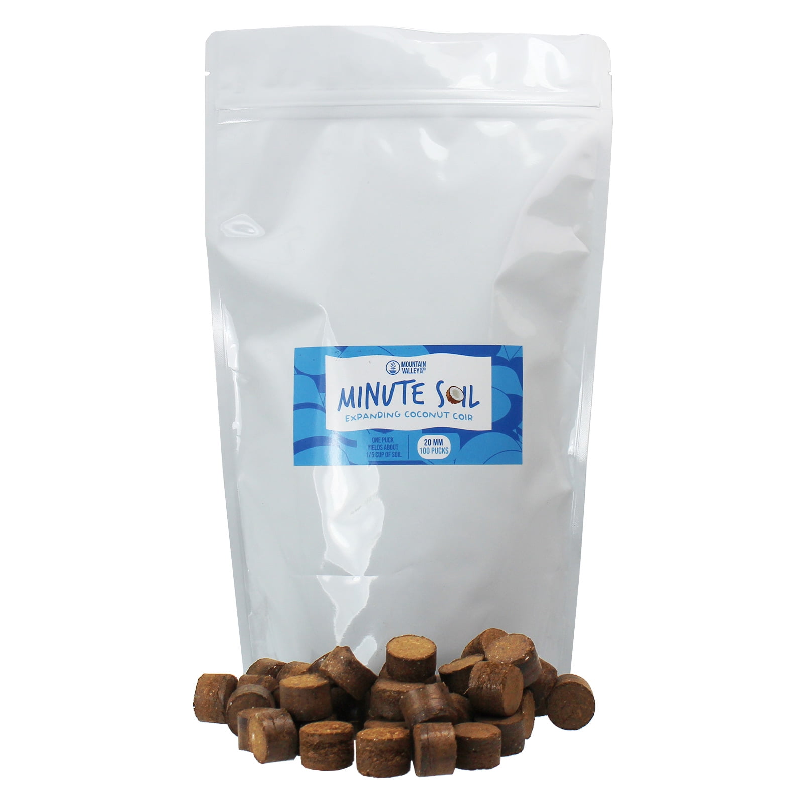 Minute Soil - Compressed Coco Coir Fiber Grow Medium - 20 MM Pellets - Bag of 100 = 5 Quarts of Potting Soil - Indoor Container Growing: House Plants, Herbs, Microgreens, Just Add Water - OMRI