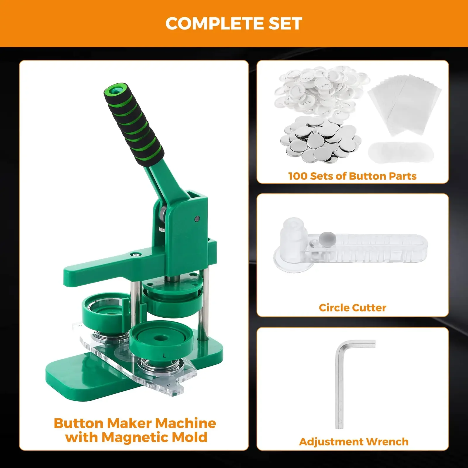 Installation-Free Button Maker Machine Round Pin Maker Kit DIY Mold 32mm 100Pcs Free Button Parts ,Beginner-Friendly