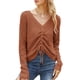 thumbnail image 1 of Jerséis de punto para mujer, cuello en V, cordón, manga larga, suéteres cortos informales Abanopi Camiseta de manga corta, 1 of 7