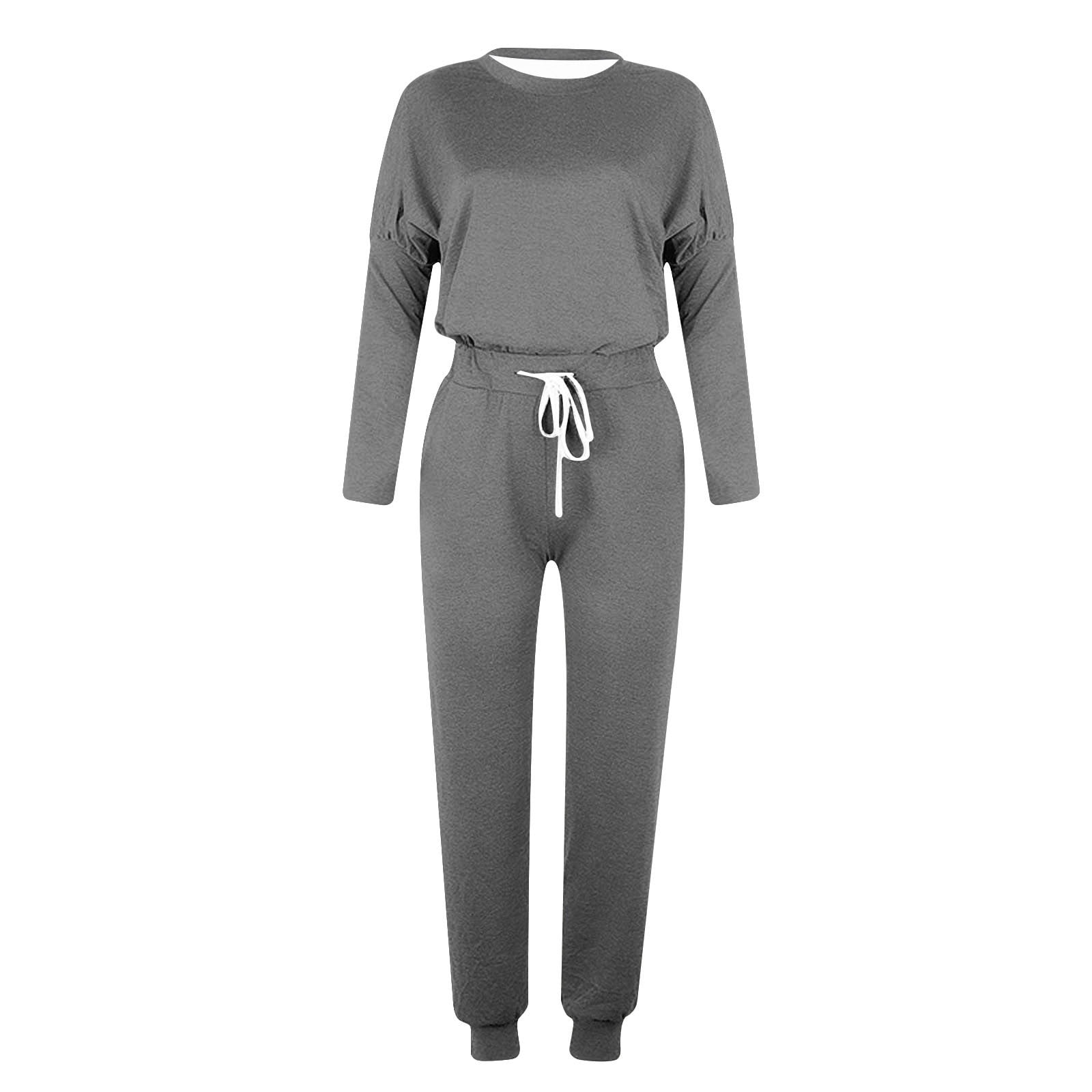 YUGYXL Jogger Sets for Women 2 Piece Lounge Sets Long Sleeve Tops Sweatpant Sweatsuits Set Casual Workout Tracksuits Outfits Gray XXL