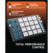 Donner STARRYPAD PRO MIDI Pad Controller for Beat Making, 16 Velocity-Sensitive Drum Pads, 8 Assignable Knobs, USB-C & MIDI I/O, Music Production Software Included, Black