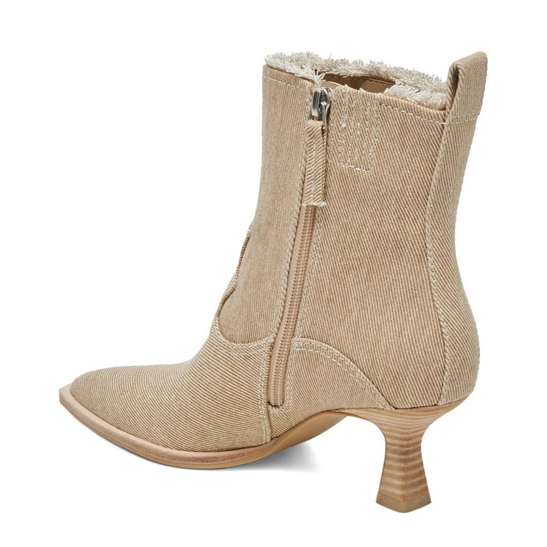 XYD Women Pointed Closed Toe Side Zipper Denim Boots Kitten Low