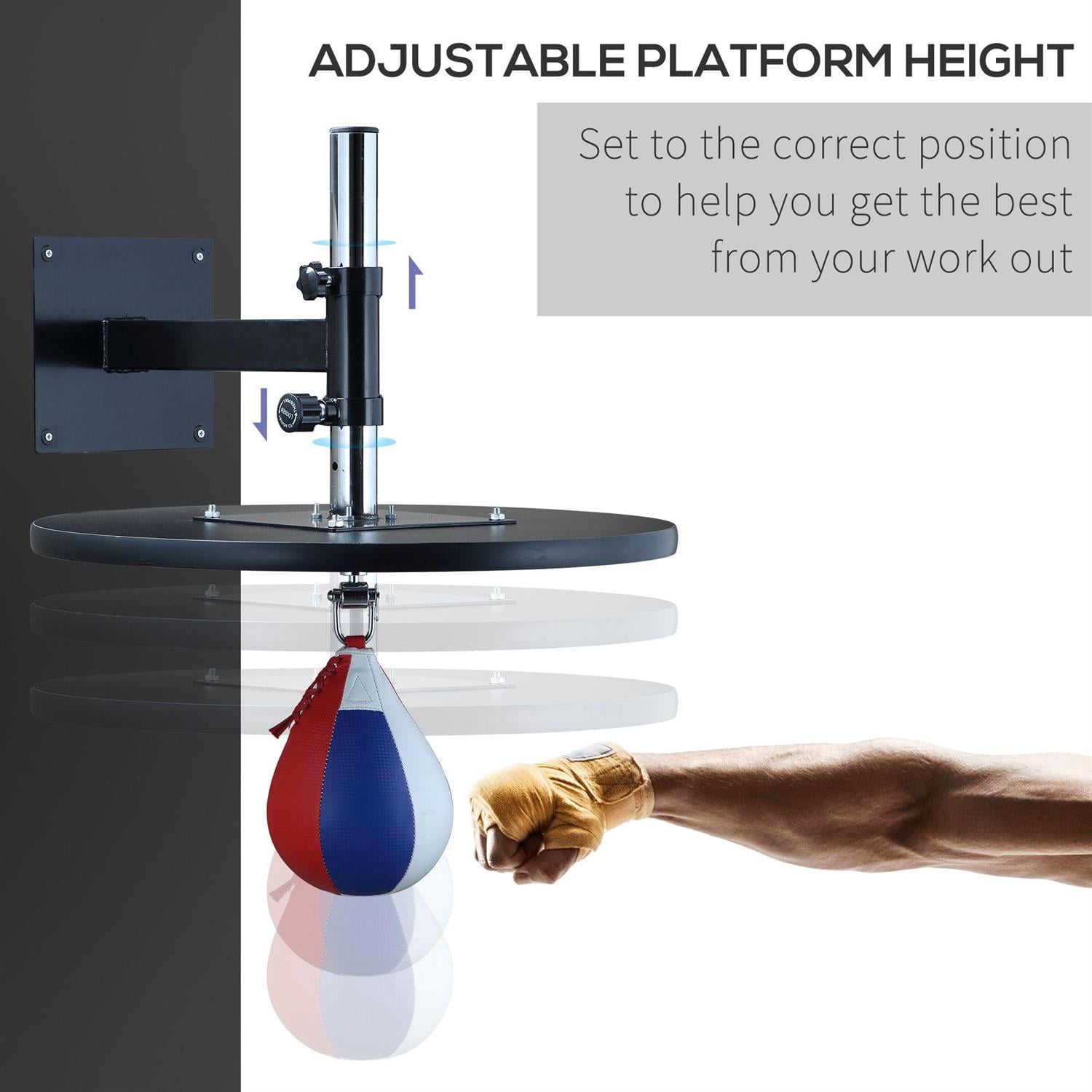 Demifill Speed Bag Boxing Punching Bag - 9" H x 7" Dia., With Heavy-Duty Steel Platform, Wall Mount Height Adjustable PVC Leather MMA Training Equipment