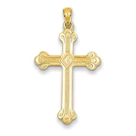 14k Yellow Gold Engravable Budded Passion Cross Pendant