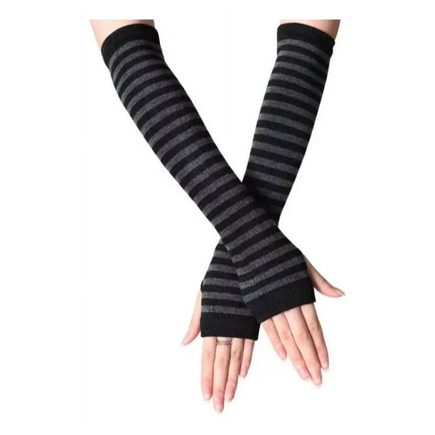 Guantes Largos Rayados Rayas Sin Dedos Cosplay Kawaii Grunge