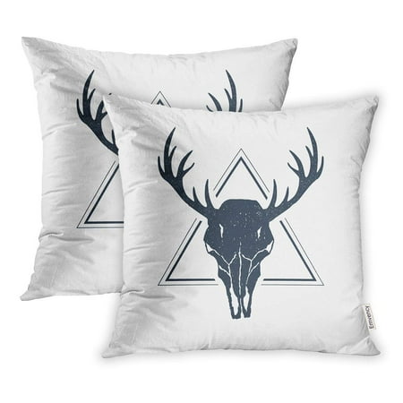 Deer Antlers Silhouette ECCOT Silhouette Geometric Label Deer Skull Antlers Adventure Pillowcase Pillow Cover 16x16 inch Set of 2 ()