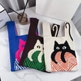 thumbnail image 2 of Bolso de mano vintage con diseño de gato, bolso de mano de punto, bolso de mano para mujer, 2 of 6