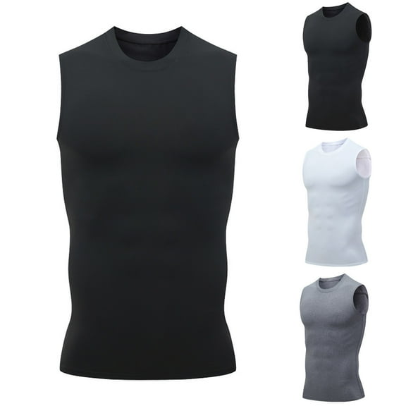 Dianli Men's Athletic Compression Shirts Fashion Crew Neck Basic Summer Beach Loose Fit Sleeveless Gym Yoga Solid Tank Tops Boxing Gym Shirts Plain Muscle Tee Up to 60% Off Black L