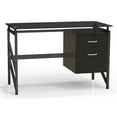 thumbnail image 2 of mayline 1006bb soho glass top desk with 2 drawer file, textured black laminate, 2 of 2