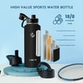 thumbnail image 4 of JUSTLET 40 oz (1200ml) Insulated Stainless Steel Water Bottle with 3 Leak-Proof Lids, Black., 4 of 7