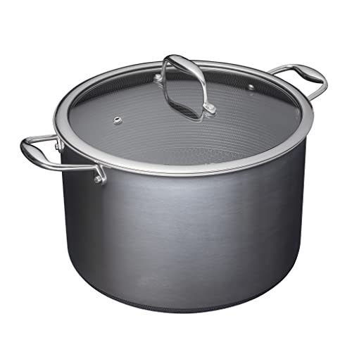 HexClad 10 Quart Hybrid Stainless Steel Stock Pot with Glass Lid