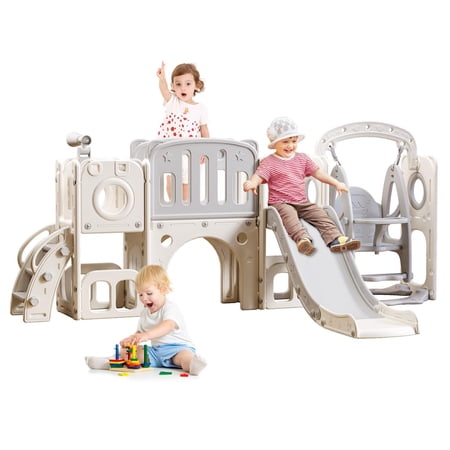 Heyday 9 in 1 Kids Slide,Foldable Toddler Slide Double Slide Swing Set Climber Slide Playground Toy for Age 1-4