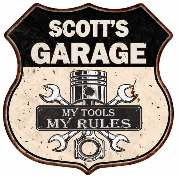 SCOTT'S Garage My Tools My Rules Personalized 12x12 Metal Sign