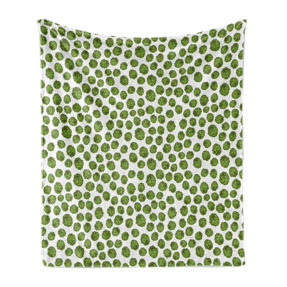 Green and White Soft Flannel Fleece Throw Blanket, Fresh Healthy Food Theme Graphic Artichoke Pattern Vegetarian Diet, Cozy Plush for Indoor and Outdoor Use, 50" x 60", Green and White, by Ambesonne