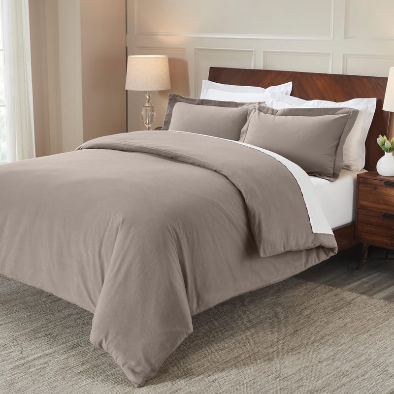 Superior Cotton Flannel Solid Duvet Cover Set, Full/Queen, Grey