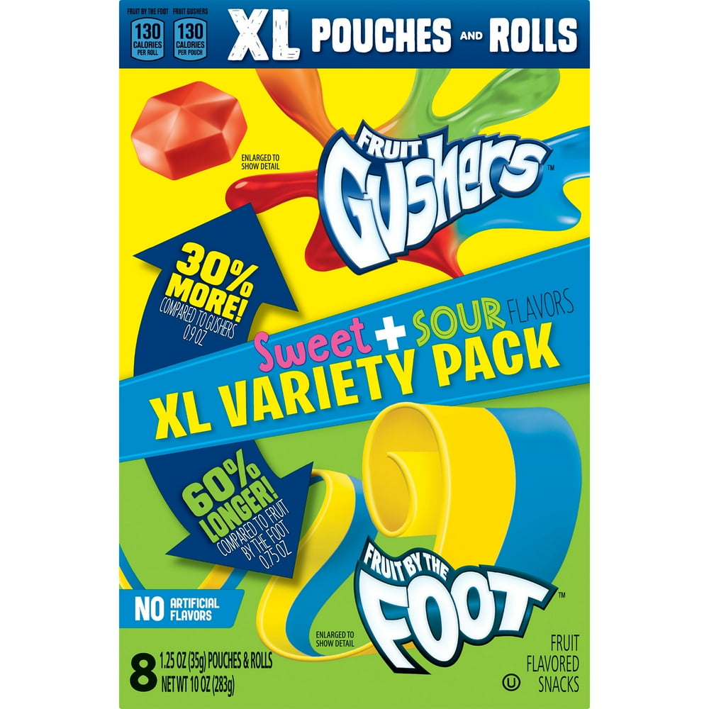 Fruit Gushers Fruit By The Foot Sweet Sour Variety Pack 8 ct 10 oz